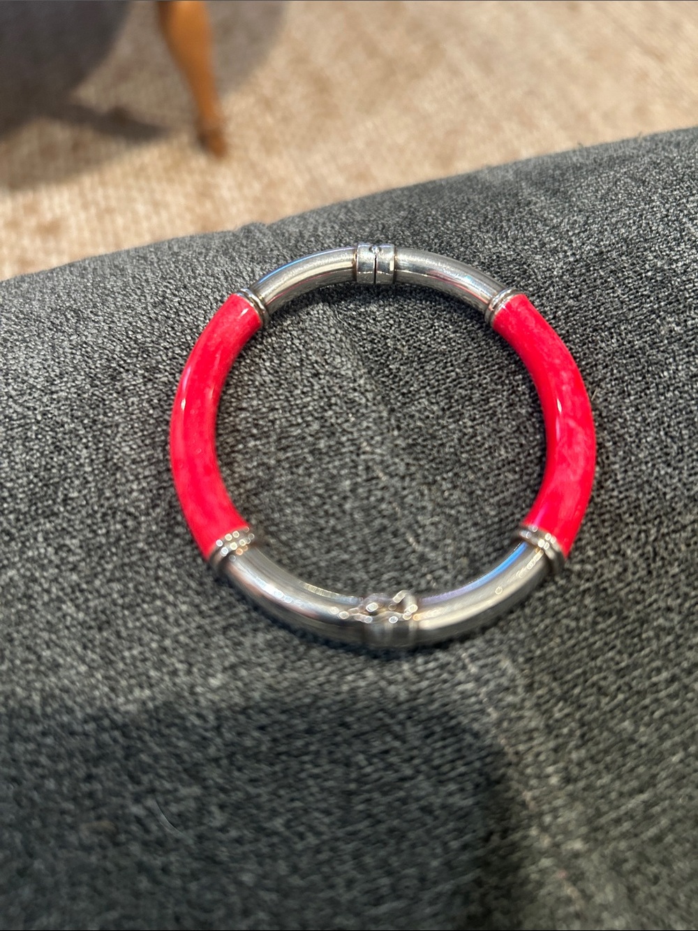 Women’s Colorful Enamel and Silver Hoop Bracelet Set - Red, Teal, Black, Cream - Picture 3 of 6